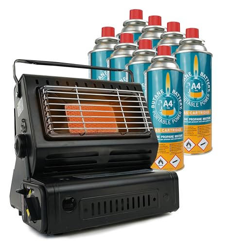 Eurocatch Chauffage à gaz - Incl. 8 bouteilles de gaz - Chauffage - Chauffage de terrasse - Réglable - Portable