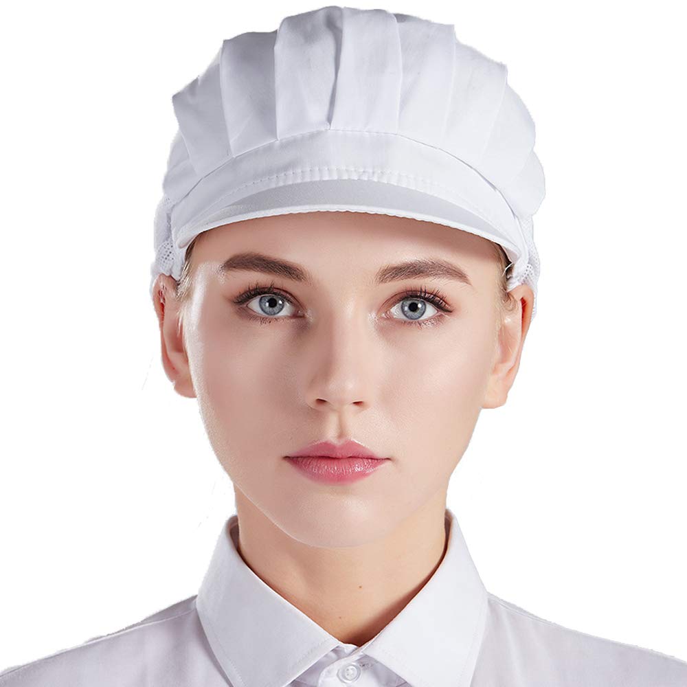 Nanxson CF9033 Czapka kucharska, uniseks, 3 sztuki, elastyczna czapka kucharska, z siateczką, oddychająca czapka, przeciwpyłowa czapka robocza, przemysłowa czapka, biały, jeden rozmiar