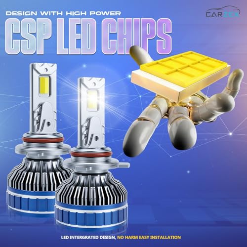 Image of Carzex AI Smart App Controlled 9012 LED Projector Headlight Bulbs 250W /18,000 LM, 6500K Cool White, Super Bright LED for Grand Vitara /Hyryder, Baleno /Glanza, New Dzire Models (2pc)