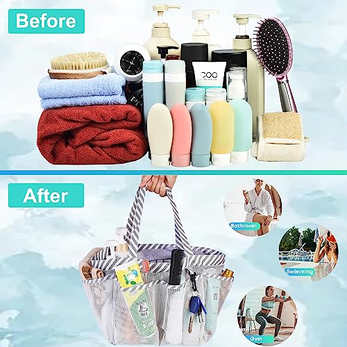 Haundry Mesh Shower Caddy Bag for College Dorm Room Essentials Portable Shower Caddy Tote with 8 Pockets for Beach, Swimming, Gym, Travel - Thumbnail 3
