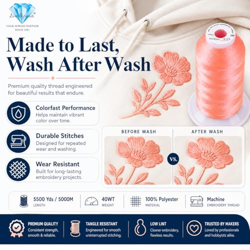 Image of Simthread 5500Yds /5000M 40WT Polyester Embroidery Thread Neon Pink S125 | High-yardage 5000M spool offers smooth feeding and stable 40WT polyester thread for home and commercial embroidery machines.