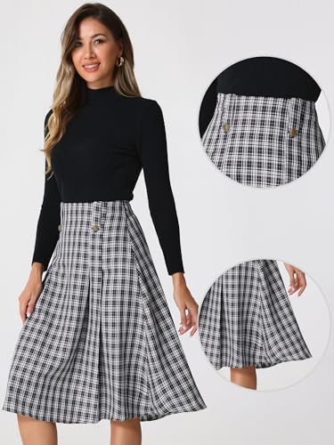 Allegra K Vintage Plaid Skirts for Women's High Waist Pleated A-Line Midi Skirt2