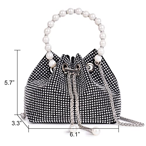 Image of Desy & Feeci Bling Rhinestone Purse for Women, Glitter Clutch Handbag Bucket Evening Bag for Girls Wedding Party