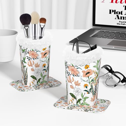 Image of Eyeglasses Holder,Plush Lined PU Leather Pattern Stand Case with Magnetic Base, Unisex for Women Men, Colorful Small Flowers