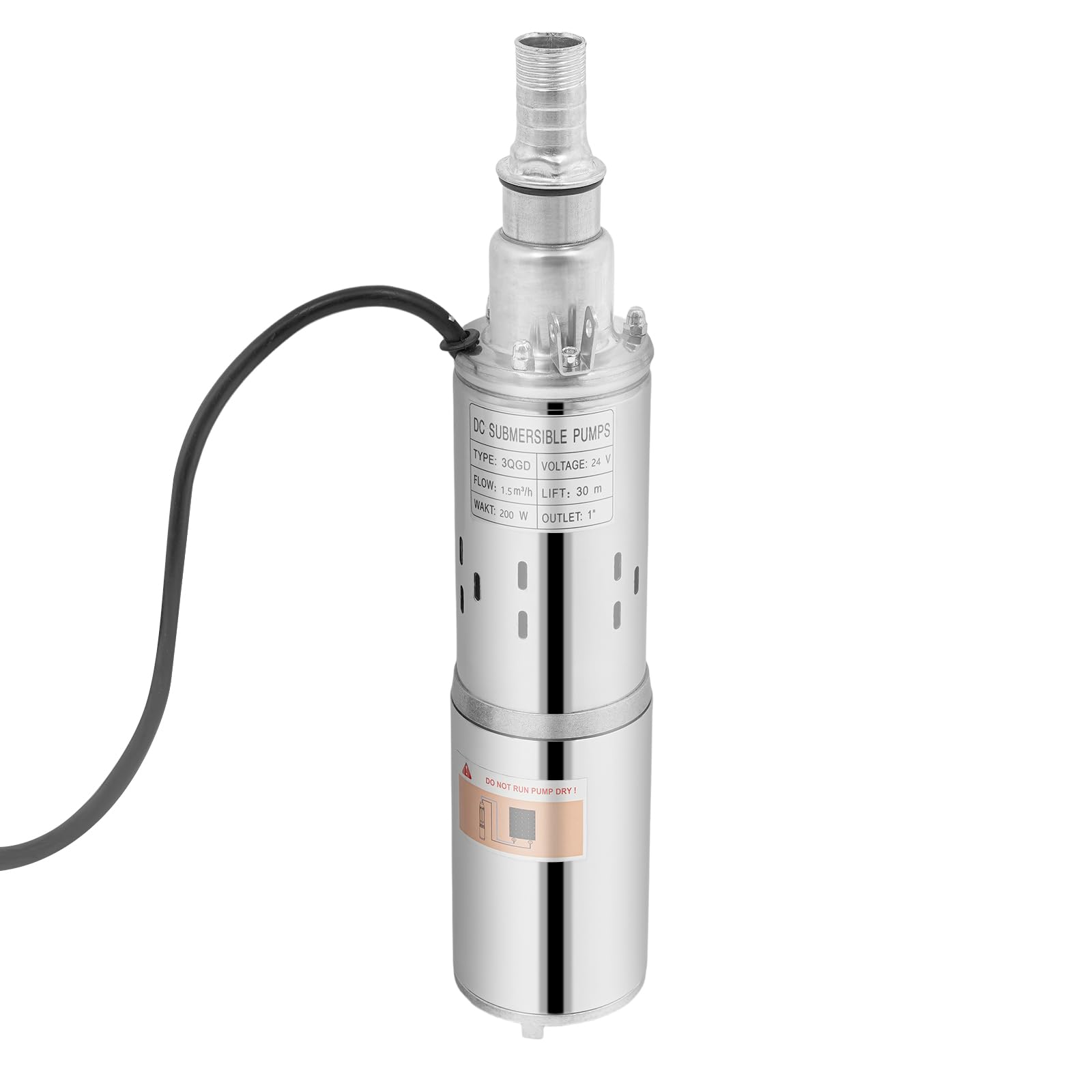 Pompe solaire immergée pour puits profond 200W 24V, débit 1.5m³/h hauteur 30m, inoxydable avec câble 17m, filtration intégrée - Pompe de puits profond Pour irrigation jardin, réservoir