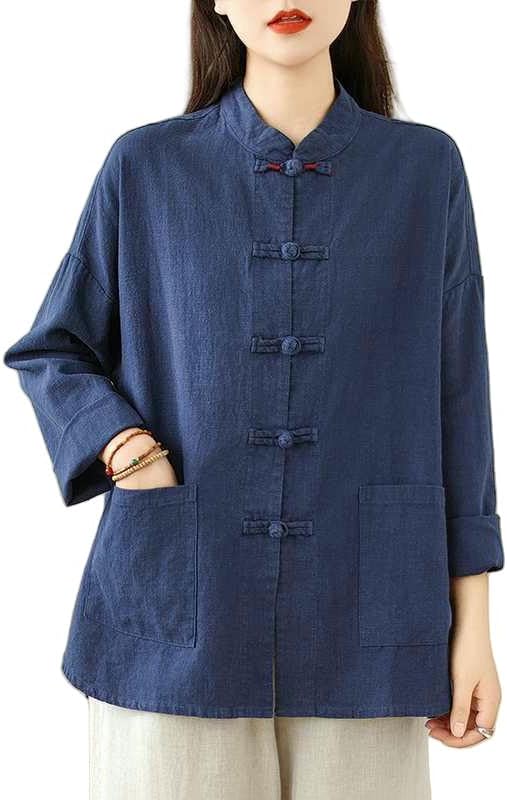 Women's Shirt Spring Autumn Loose Fit Cotton Linen Chinese Style Literary Retro Top