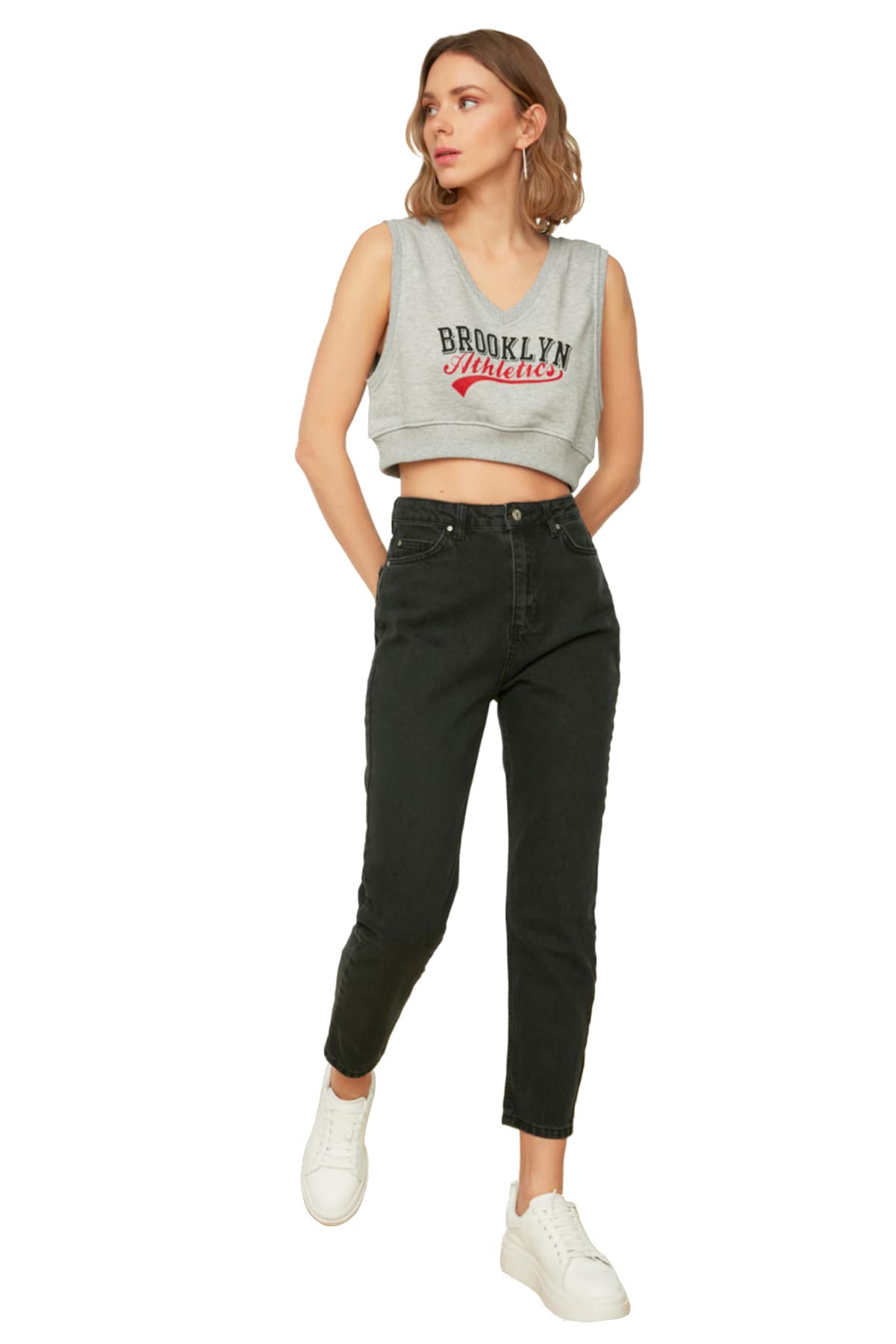 Trendyol Woman Basics High Waist Straight Leg Mom Jeans Schwarz