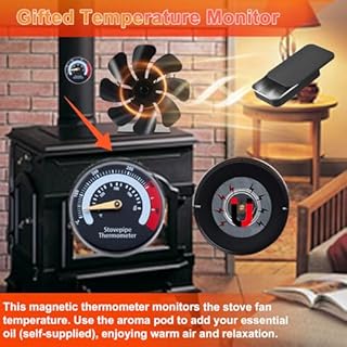 Tomersun Wood Stove Fan Heat Powered 8-Blade Stove Fan, Fireplace Fan for Wood Burning Stove/Pellet/Log Burner, w/Stove Accessories Thermometer & Aroma Pod