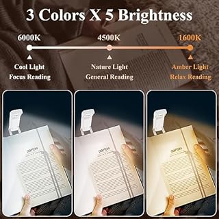 Alyvisun Luce da Lettura, 3 Modalità di Colore e 5 Livelli di Luminosità Regolabili, [Funzione Timer e Ricaricabile via USB], Lampada da Libro con Clip, Autonomia 80 ore (bianco)