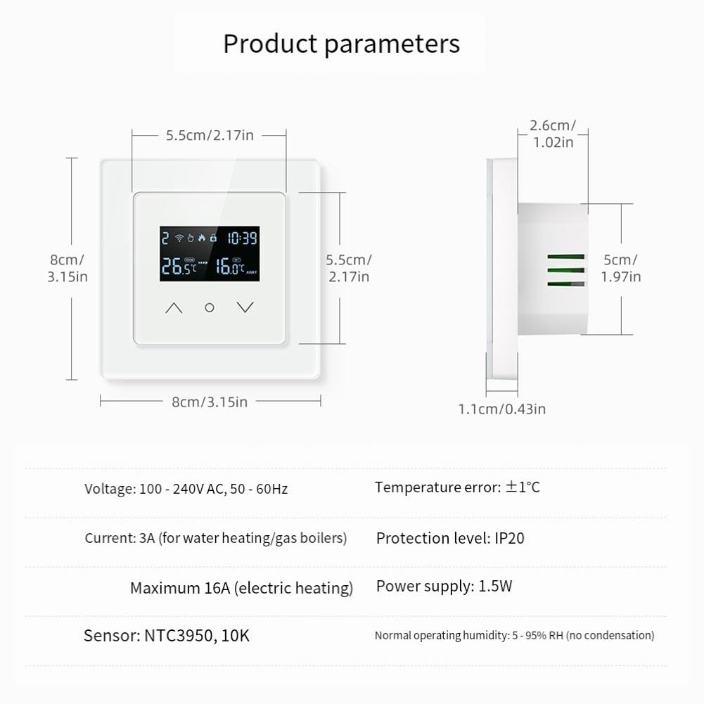 KiraKira Tuya regulator temperatury, elektryczne ogrzewanie podłogowe, 16 A, IP20, termostat cyfrowy z konfigurowalnym harmonogramem