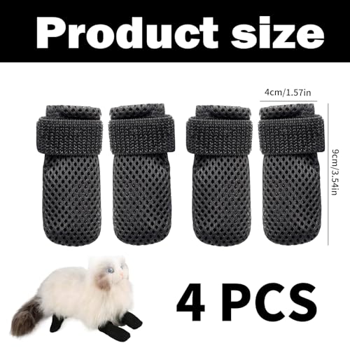 4Stk Katzenschuhe,Verstellbare Katzenschuhe aus Netzstoff,Krallenschutz für Katzen,Atmungsaktiv Katzenpfotenschutz,Anti-Kratz-Schuhe Für Katzen,Katzenstiefel zum Baden,Schneiden von Nägeln (Schwarz,M)