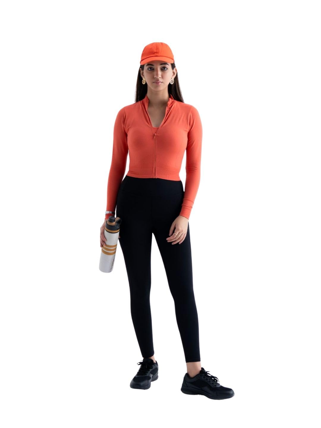 Women's Crop Active Jacket | Regular Fit Full Sleeve Sports Jacket | Stand Collar Zip-Up Gym, Running & Training Jacket | Stretch Performance Activewear | Coral-image-5