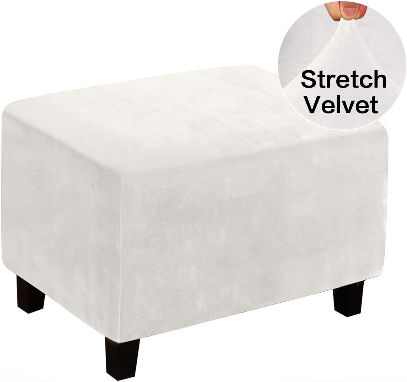 Velvet Ottoman Cover, Stretch Footstools Covers, Plush Foot Stool Slipcover, Removable Footrest Stool Sofa Slipcovers, Folding Storage Stool Furniture Protector for Room(White,Rectangular X-Large)