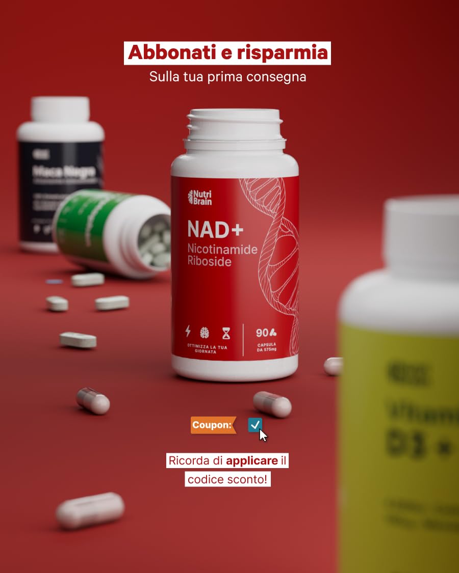 NAD+ Assorbimento ottimale Nicotinamide Riboside 300 mg | 90 Capsule | Anti-età e anti-stanchezza | NAD+ Booster, Energia Cellulare e Vitalità | Senza Glutine | Senza OGM