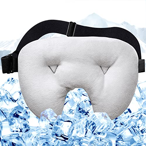Weighted Eye Mask for Migraine Relief, Soft Cold Compress Sleeping Mask for Men Women, Stress Relief Cold Eye Masks for Dark Circles and Puffiness, Sleep Eye Mask with Glass Beads