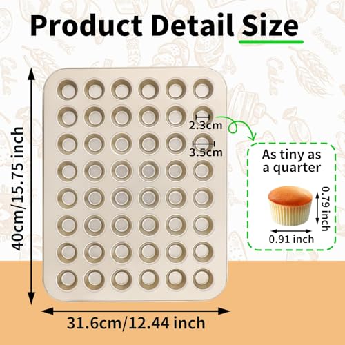 Beasea Mini Muffin Pan 48 Cups Nonstick, 1 Pack 48 Mini Small Tiny Cup Non Stick Muffin Baking Pan Tin Tray Carbon Steel Bakeware Individual Cupcake Baking Pan - Gold by Beasea - Used condition - Image 2