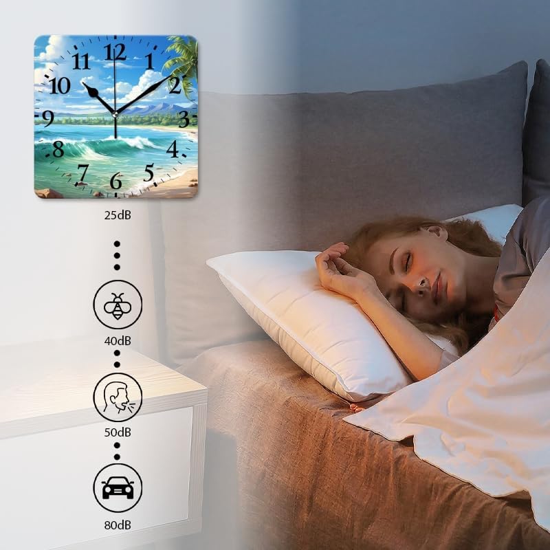 Quartz Wall Clocks Non-Ticking Silent Battery Operated Modern Wall Clocks Decorative for Home,Bedroom-Beautiful Tropical Beach with Palm Trees and Waves(16inch)
