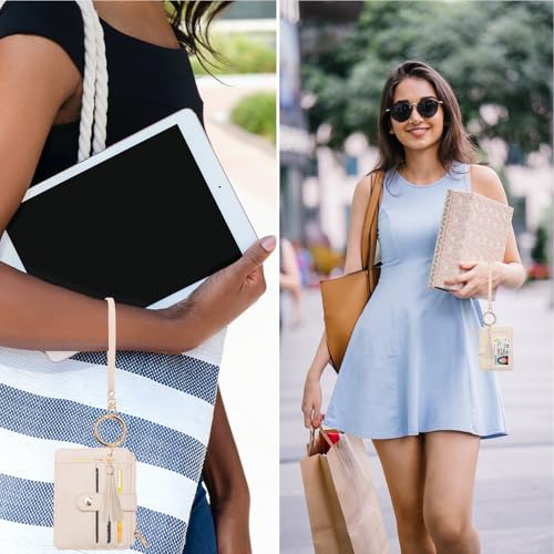 Image of COOLANS Silicone Bracelet Wristlet Wallet Credit Card Holder RFID ID Window Key Ring Tassel Slim Wallet Women Keychain Purse