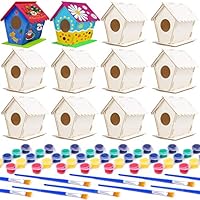 hapray 12 Pack DIY Bird House Kit, Crafts for Children to Build and Paint Birdhouse (Includes Paints & Brushes) Wooden Arts Crafts for Kids Girls Boys Toddlers Gifts Halloween Christmas