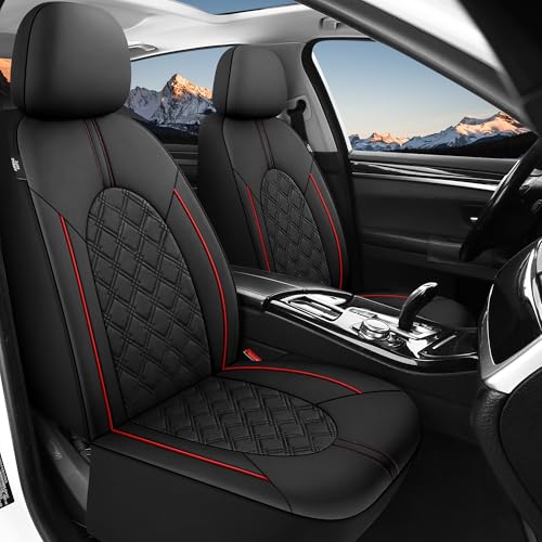 Image of YGL Luxury PU Leather Car Seat Covers Full Set, Non-Slip Seat Cover Protectors, Universal Fit for Cars, Trucks, SUVs, Vans, Pickups, Airbag Compatible, Seat Covers for Car Interior (Black /Red)