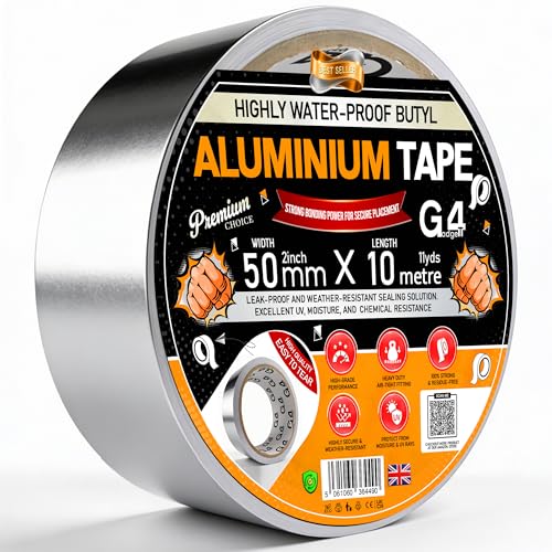 G4GADGET Aluminium Tape 50mm x 10m | Heat Resistant Silver Metal Tape for Insulation Duct Sealing & Thermal Repairs | Strong Adhesive High Temperature Tape