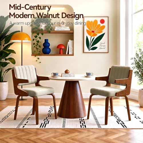 Image of Dining Chairs, Mid Century Modern Chairs with Arms, Set of 2, Beige
