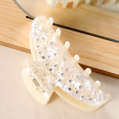 Embellished PVC Hair Claw Clip with Rhinestones for Thick Hair Women Gift, White