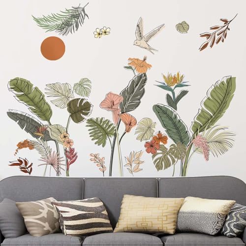 Amazon.com: Amimagen Boho Tropical Leaves Wall Decals - Palm Leaf Green ...