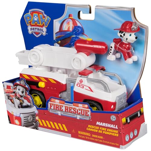 PAW PATROL – Fire Rescue Marshalls Feuerwehr-Fahrzeug mit Löschspritze und Marshall Hundefigur, Spielzeug für Kinder ab 3 Jahren