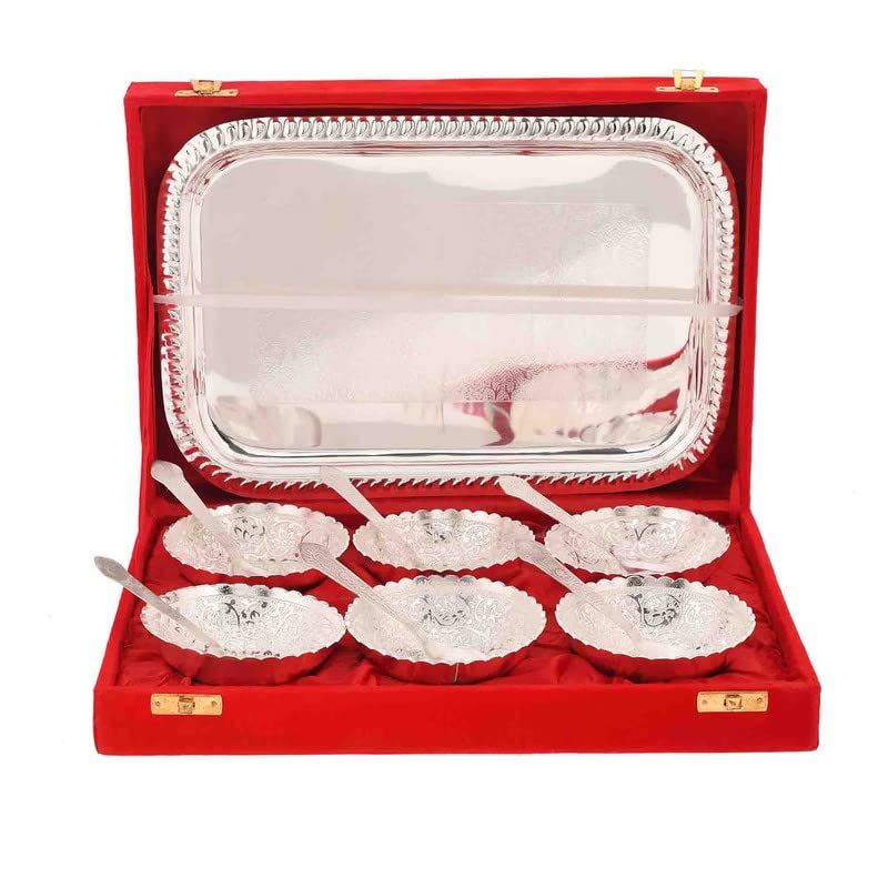 JAIPUR ACE Royal Silver Plated Bowl Set with 6 Bowls, 6 Spoons & 1