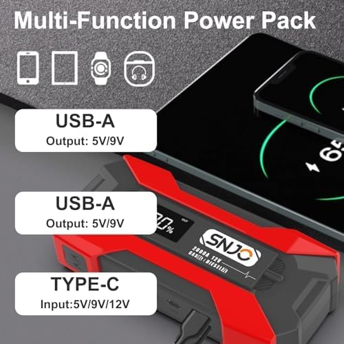 Miniatura 6 de Arrancador de batería de litio de grado A+ de 2000 A, batería de litio de 20000 mAh, arrancador de batería de coche para hasta 8L de gasolina 7L