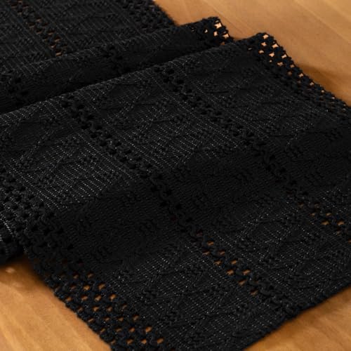 Image of MLMC Black Boho Table Runner Farmhouse Macrame Woven Table Runner 36 inch Long Rustic Centerpieces Table Decoration for Kitchen Dinning Wedding Events 12x36 Inch