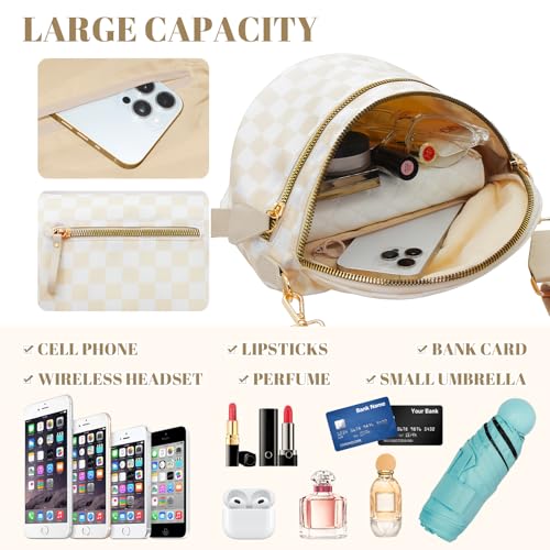 Image of WOOMADA Checkered Crossbody Bag Bum Bag for Women, Spacious Nylon Fanny with Removable Wallets(2pcs-Beige Checkerboard)
