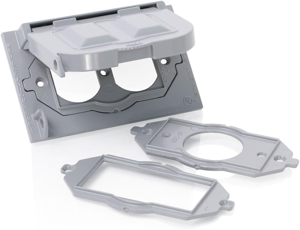 Leviton Cover, 1-Gang for Decora, GFCI, Duplex, or Single Receptacle (Includes Inserts), Horizontal Mount, Metal Enclosure, WM1H-GY, Weatherproof, Gray