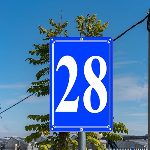 Image of Premium Aluminum Number Signs 28, Metal 12 inch X 8 inch Blue Numbered Signs Outdoor for Parking Lots, Floor, Dock, Court, Aisle, Field, High Visibility, No Fade, Weather-resistant