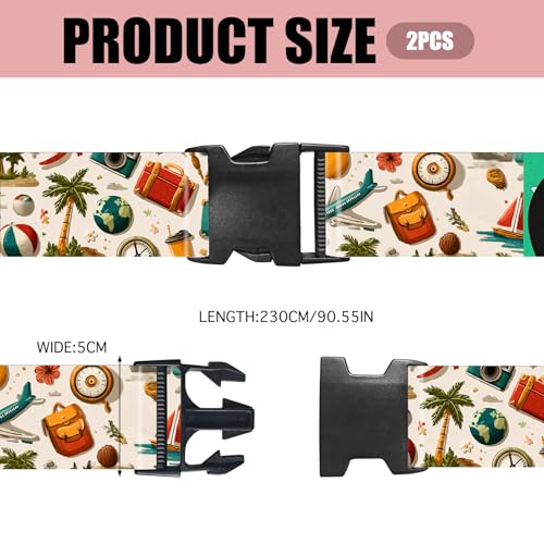 Image of Nuxovilar Luggage Straps Set for Suitcase 1.96x71in Polyester | Cargo Strap Travel Belt Security Buckle Band International Trip Beach Vacation Cruise (Travel Elements)