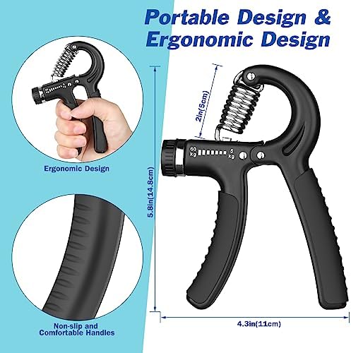 AIXPI Grip Strength Trainer, Hand Grip Exerciser Strengthener with Adjustable Resistance 11-132 Lbs (5-60kg), Forearm Strengthener, Hand Exerciser for Muscle Building and Injury Recover Black 1 Pack - 3