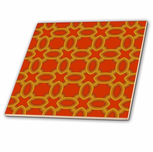 3dRose Yellow and Orange Moroccan Ovals Pattern 8 Inch Ceramic Tile