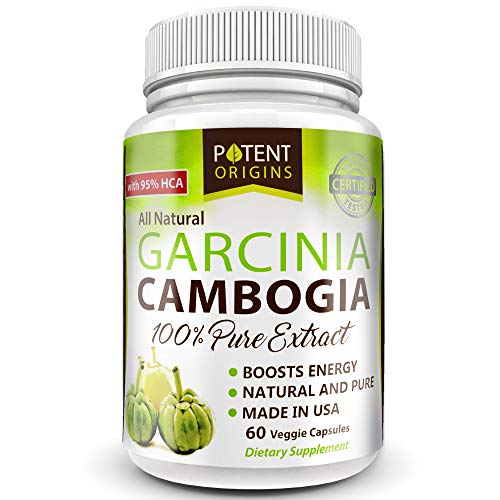 Pure Garcinia Cambogia Extract - 95% HCA Capsules  with Potassium, Calcium and Chromium - Non GMO - Gluten & Gelatin Free - Natural Supplement - 60 Caps