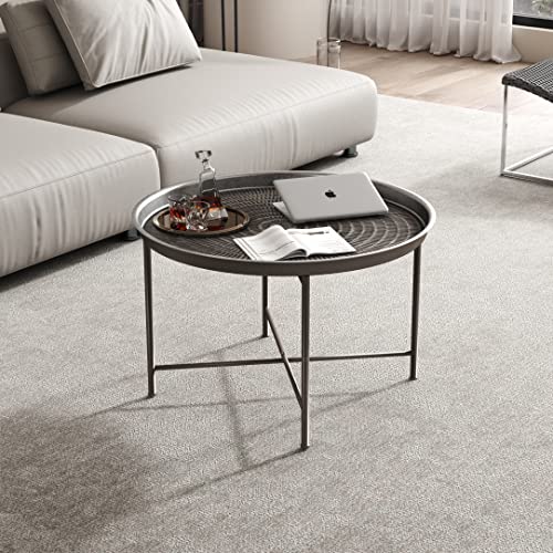 Yusong Coffee Table, BohoChic Hammered Metal Tray Coffee Table
