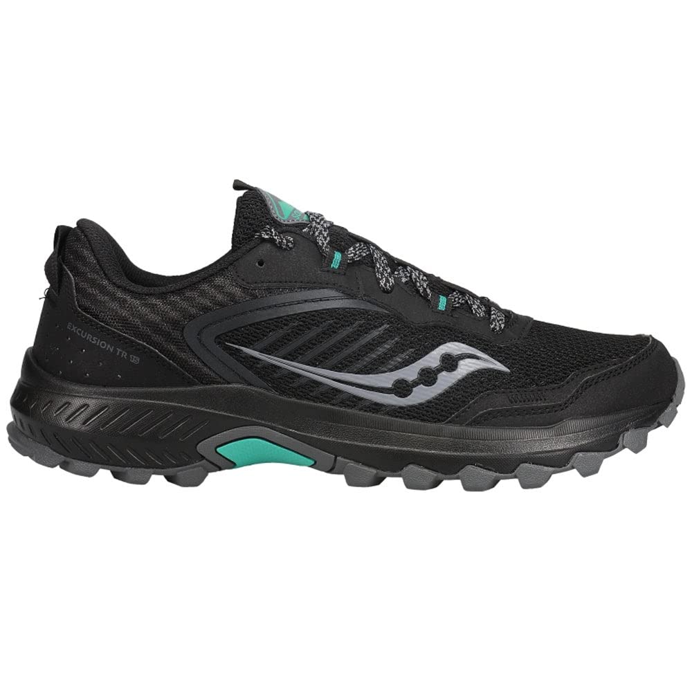 Saucony Women's Excursion TR15 Trail Running Shoe, Black/Jade, 7 Wide