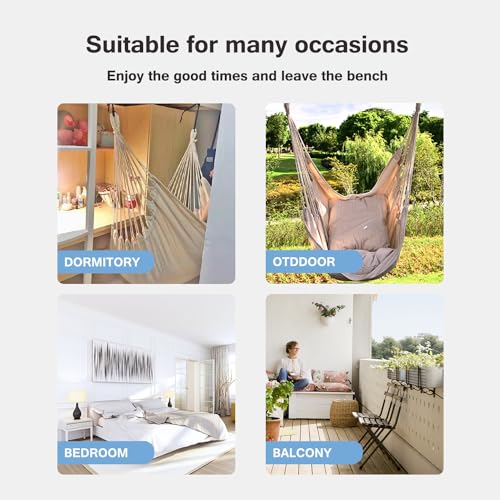 image for Hommtina Hammock Chair Hanging Rope Swing, Max 300 Lbs Hanging Chair w