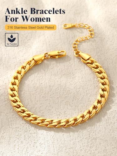 U7 Women Girls Barefoot Jewelry 18K Gold or Rose Gold Stainless Steel Heart/Rope/Figaro/Cuban Chain Anklet Foot Bracelet, 25-30 CM Long4