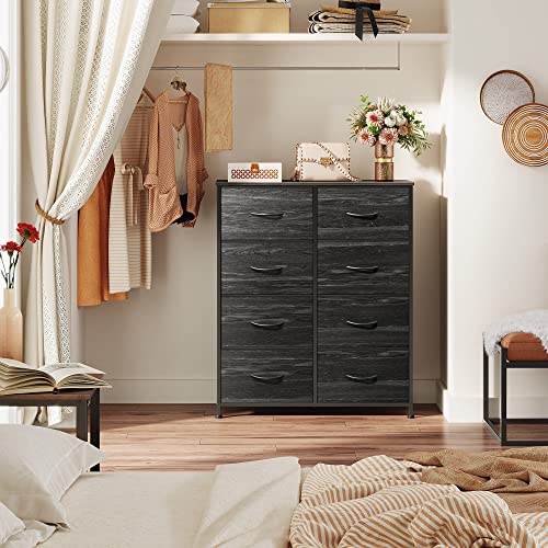 Wlive Fabric Dresser For Bedroom, Tall Dresser With 8 Drawers, Storage Tower With Fabric Bins, Double Dresser, Chest Of Drawers For Closet, Living Room, Dormitory, Charcoal Black Wood Grain Print #TOP1