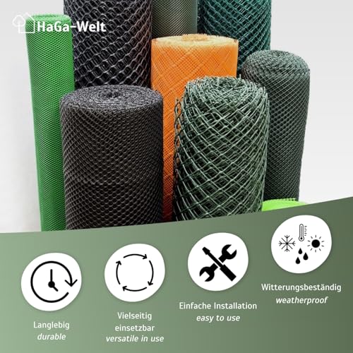 HaGa Gartenzaun aus Kunststoff - 1,2m Höhe | 1m Länge (Meterware) | schwarz | 30mm Masche - Stabiler Kunststoffzaun für Garten - Verwendung als Hundezaun, Hühnerzaun, Rankgitter, Kompostbegrenzung