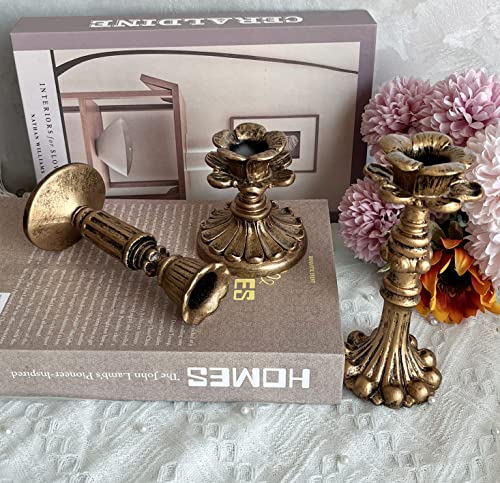 French Nostalgic Floral Resin Candle Holder Antique Bronze/Furniture Decoration/Retro Ornaments Candlestick (Bronze)