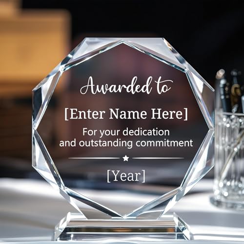 Image of Personalized Crystal Trophy Award - Custom Awards and Trophies for Employees, Coworkers, Boss - Retirement, Farewell, Appreciation, Recognition Gifts - Custom Plaques