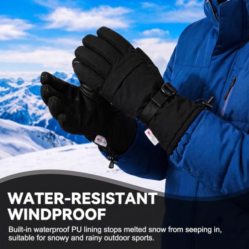 Image of Ski Gloves,Snow Gloves Waterproof Winter Warm Cold Weather Touchscreen Gloves for Parent& Child Kids Skiing,Snowboarding