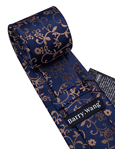 Image of Barry.Wang Flower Ties for Men Handkerchief Cufflinks Set Wedding Necktie Set Party