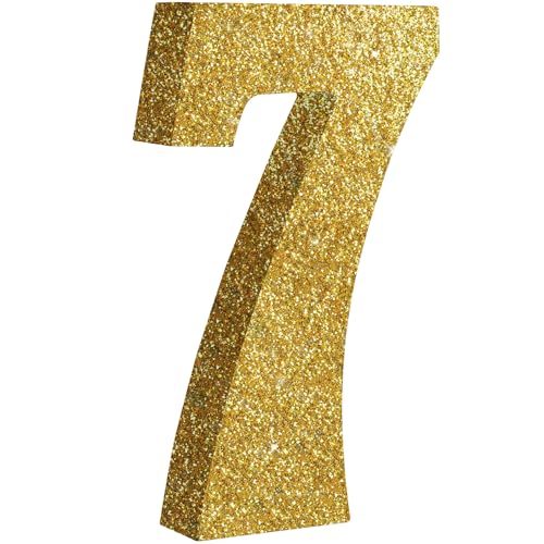 Image of TONIFUL 7.8 Inch Gold Glitter Number 7 Wooden Table Centerpieces Birthday Party Decorations,Shining Golden Digit 7 for Birthday Decorations,New Year,Graduation Decoration,Anniversary,Prop (1 Pack)